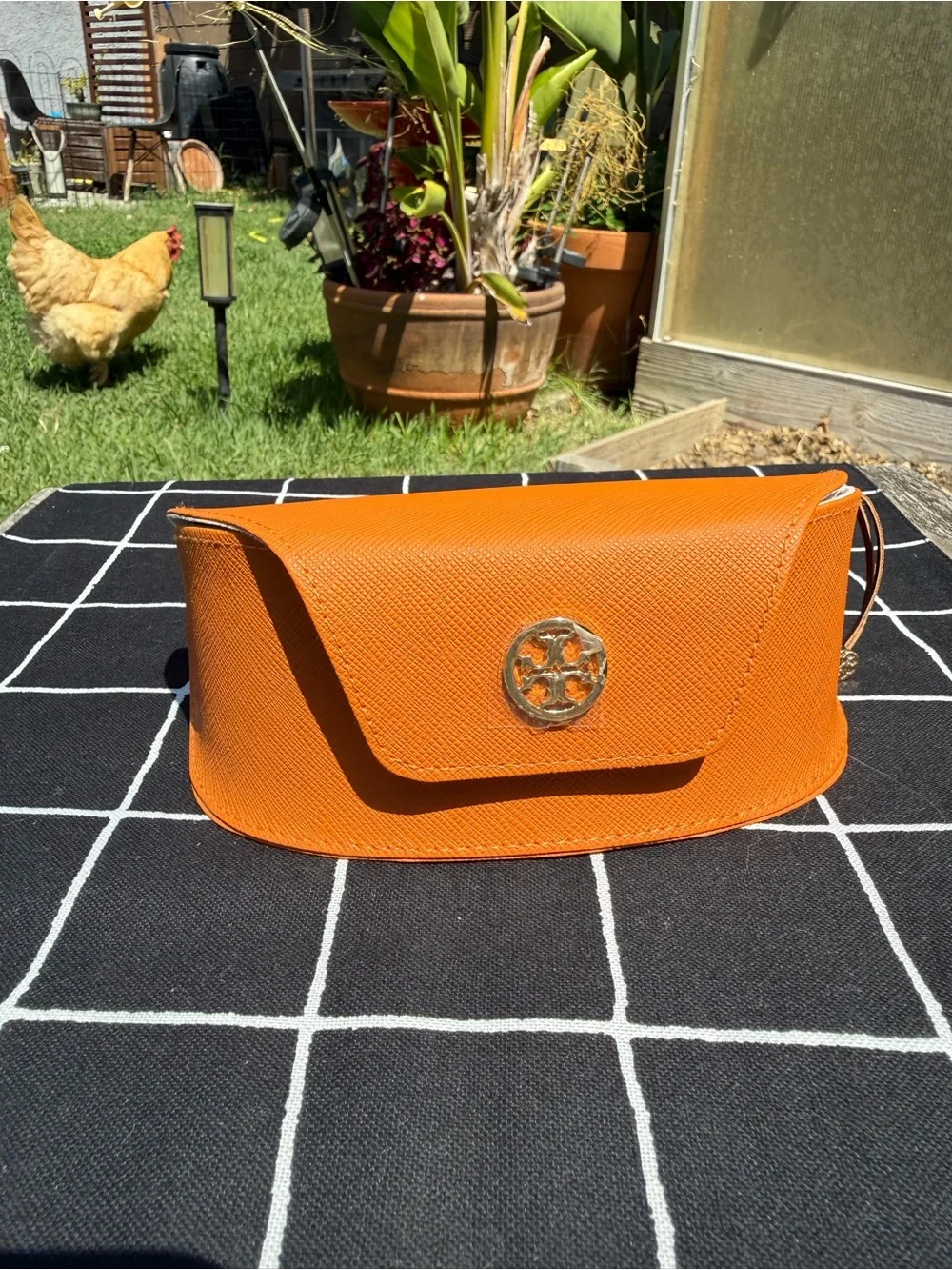 Tory Burch Orange Leather Logo Eyeglass Case